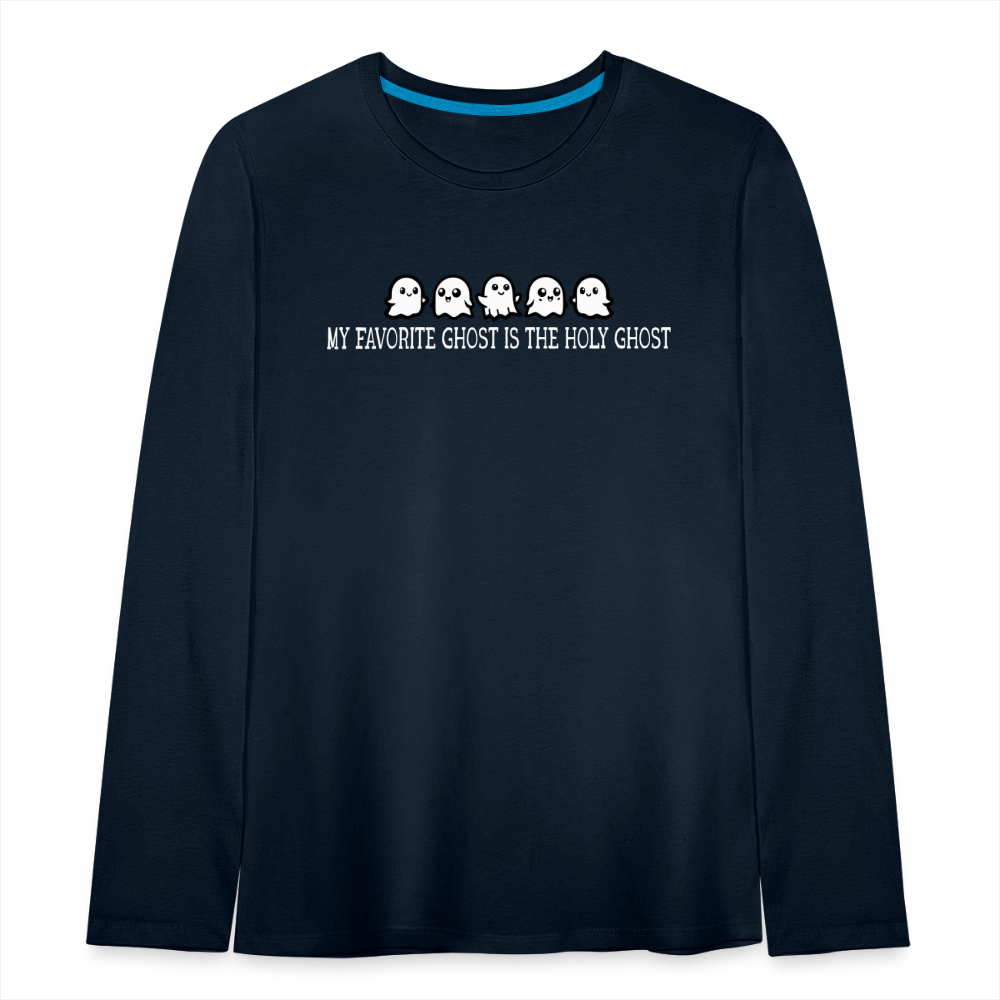 My Favorite Ghost is the Holy Ghost (W) Kid's Long Sleeve Shirt - deep navy