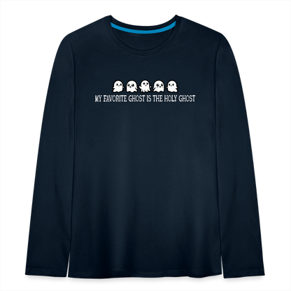 My Favorite Ghost is the Holy Ghost (W) Kid's Long Sleeve Shirt - deep navy