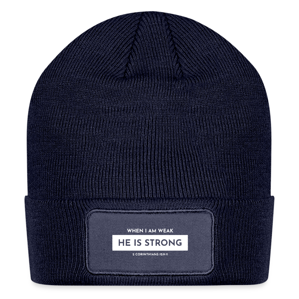 When I Am Weak He is Strong Beanie - navy