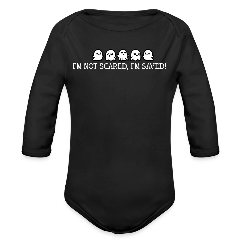 I'm Not Scared, I'm Saved (W) Baby Long Sleeve Bodysuit - black