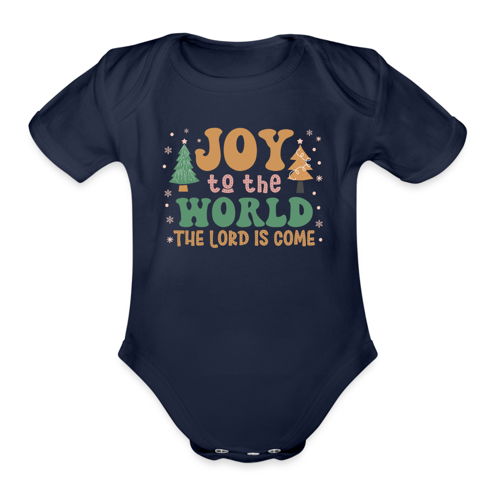 Joy to the World Christmas Family Organic Short Sleeve Baby Bodysuit - dark navy