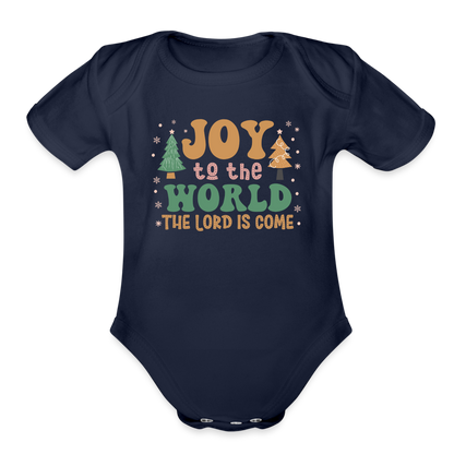 Joy to the World Christmas Family Organic Short Sleeve Baby Bodysuit - dark navy