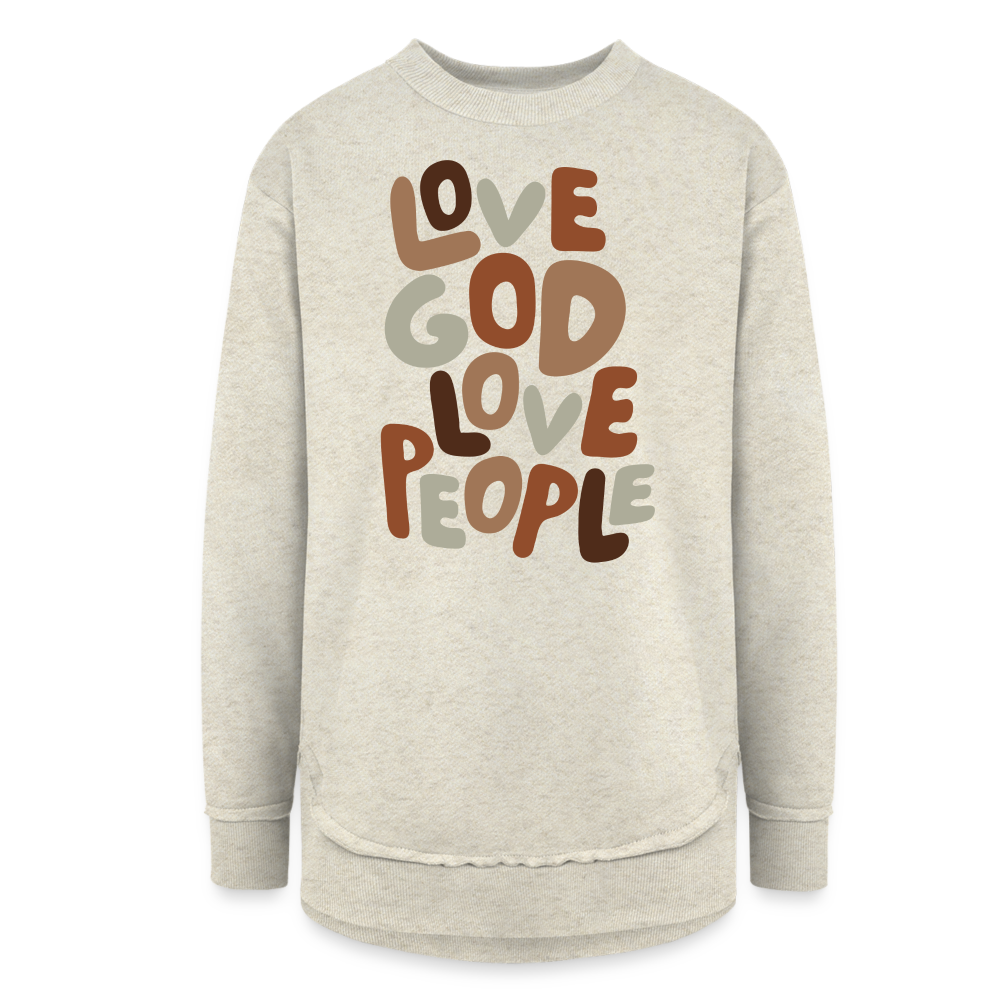 Love God Love People Women's Long Sleeve Weekend Tunic - heather oatmeal