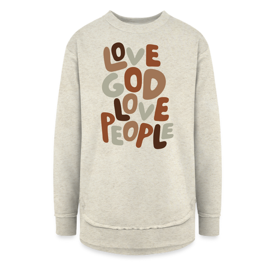 Love God Love People Women's Long Sleeve Weekend Tunic - heather oatmeal