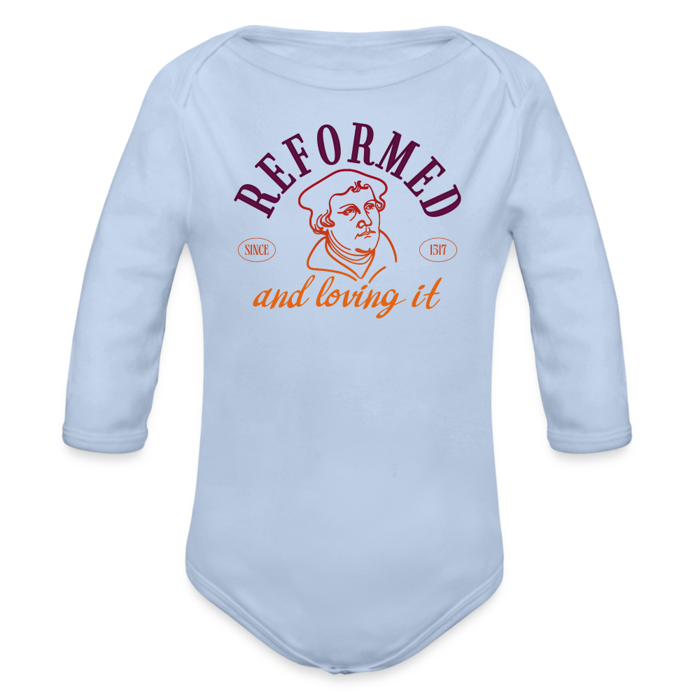 Reformed & Loving It (Color) Reformation Day Baby Long Sleeve Onesie - sky