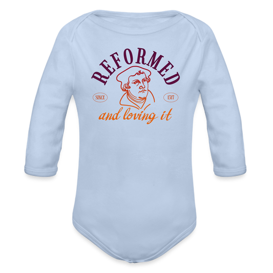 Reformed & Loving It (Color) Reformation Day Baby Long Sleeve Onesie - sky