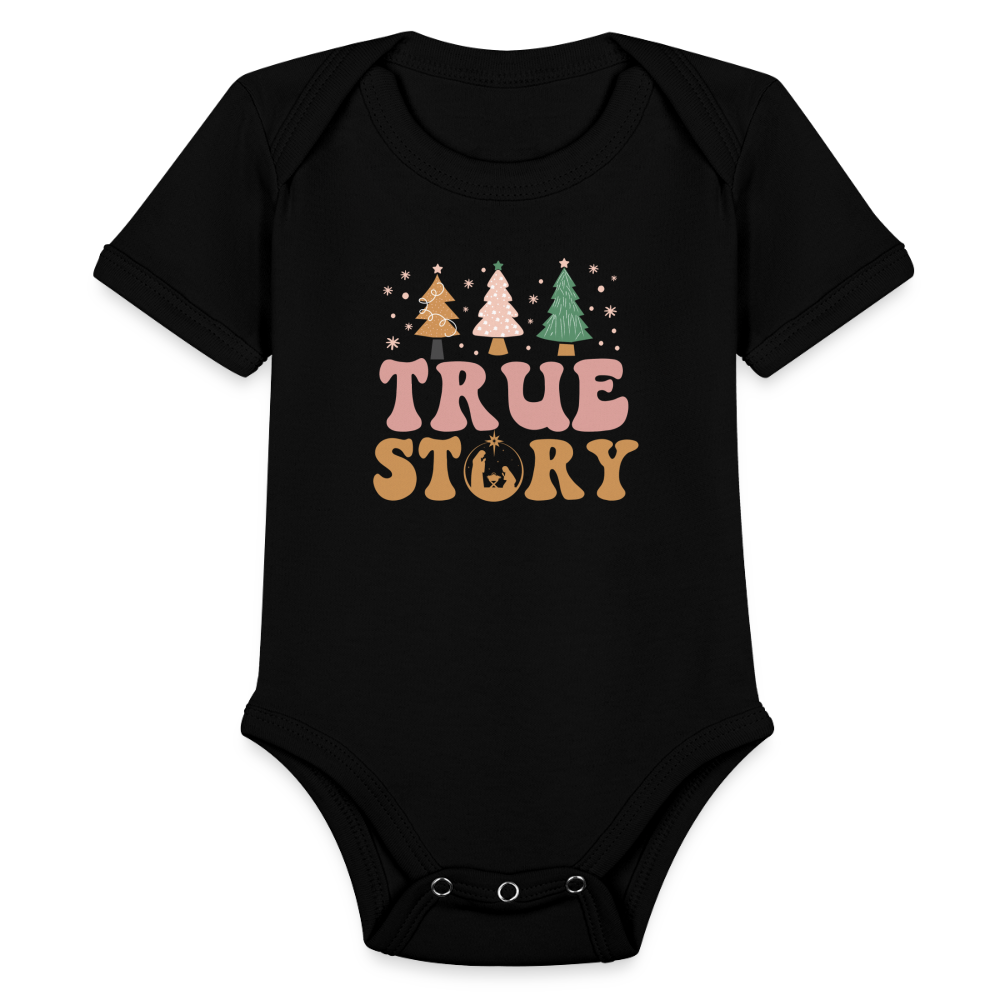 True Story Christmas Family Organic Short Sleeve Baby Bodysuit - black