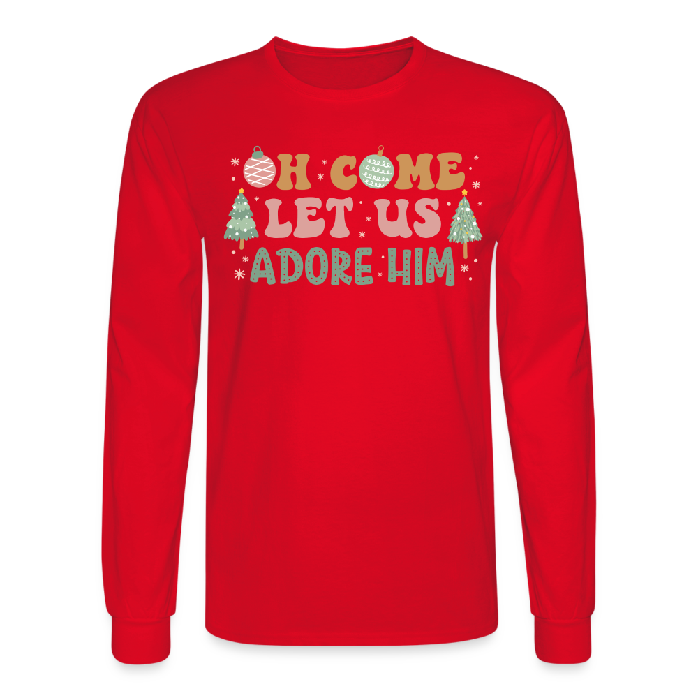 Oh Come Let Us Adore Him Christmas Family Men's Long Sleeve T-Shirt - red