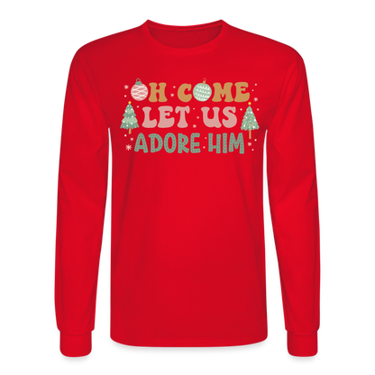 Oh Come Let Us Adore Him Christmas Family Men's Long Sleeve T-Shirt - red