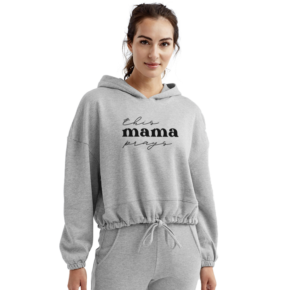 This Mama Prays (W) Women's Cropped Hoodie - heather gray