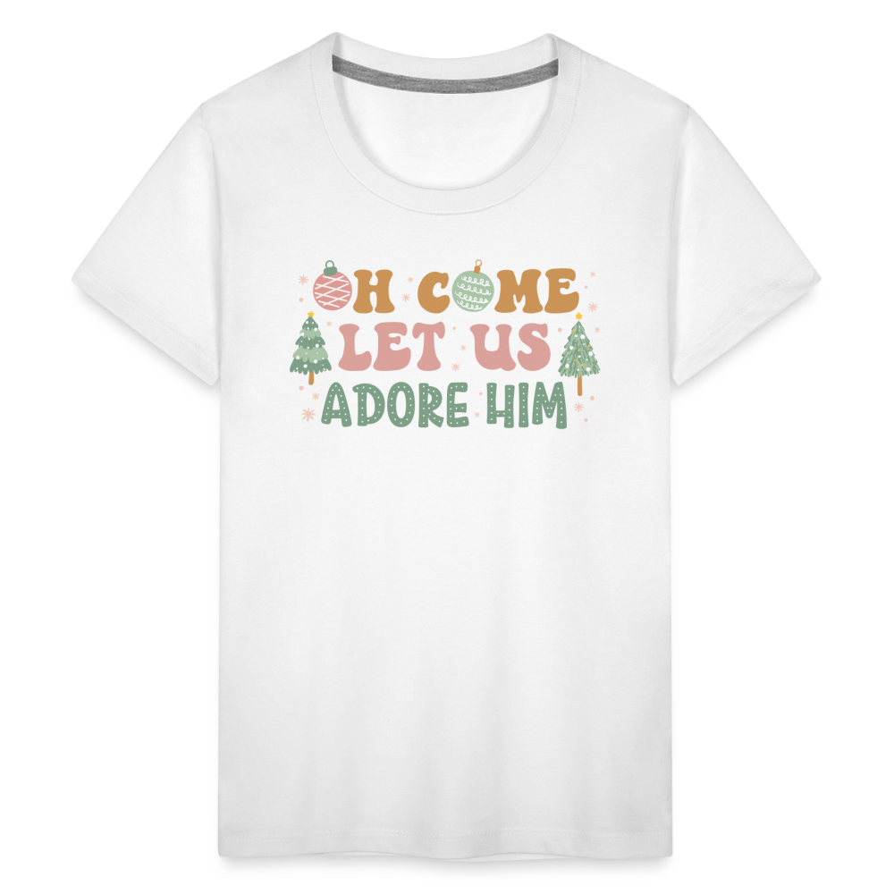 Oh Come Let Us Adore Him Christmas Family Kids' Premium T-Shirt - white