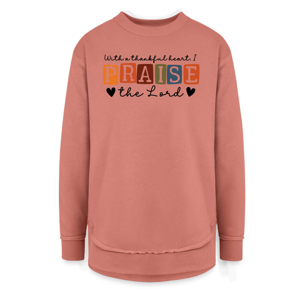 With a Thankful Heart I Praise the Lord Women's Tunic Sweater - mauve