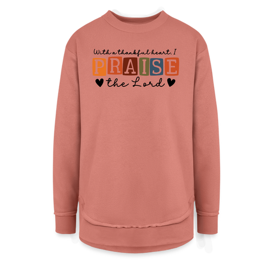 With a Thankful Heart I Praise the Lord Women's Tunic Sweater - mauve