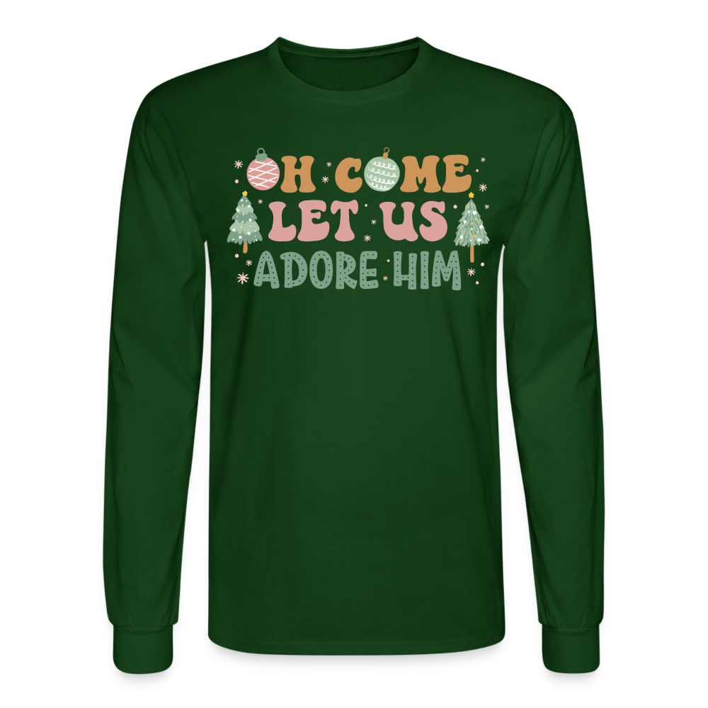 Oh Come Let Us Adore Him Christmas Family Men's Long Sleeve T-Shirt - forest green