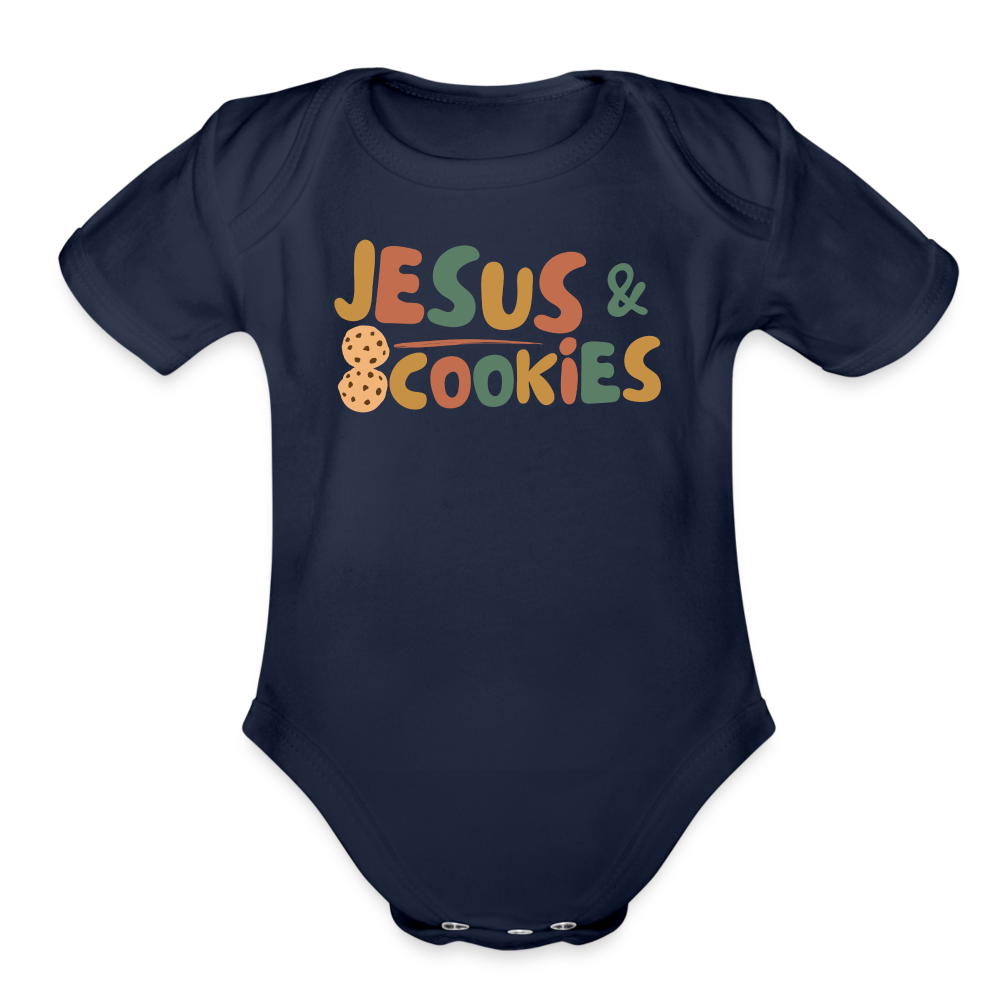 Jesus & Cookies Family Organic Short Sleeve Baby Bodysuit - dark navy