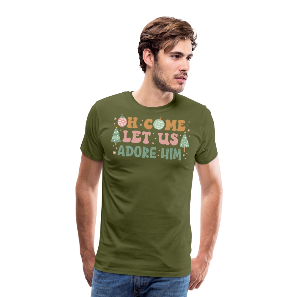 Oh Come Let Us Adore Him Christmas Family Men's Premium T-Shirt - olive green