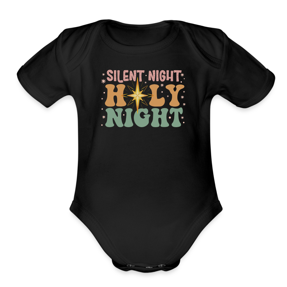 Silent Night Christmas Family Organic Short Sleeve Baby Bodysuit - black