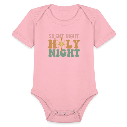 Silent Night Christmas Family Organic Short Sleeve Baby Bodysuit - light pink