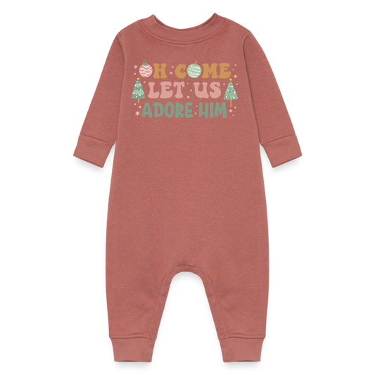 Oh Come Let Us Adore Him Christmas Family Baby Fleece One Piece - mauve