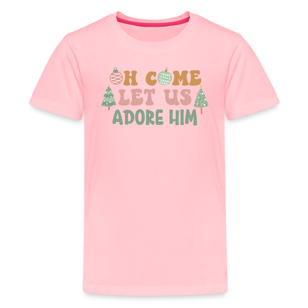 Oh Come Let Us Adore Him Christmas Family Kids' Premium T-Shirt - pink