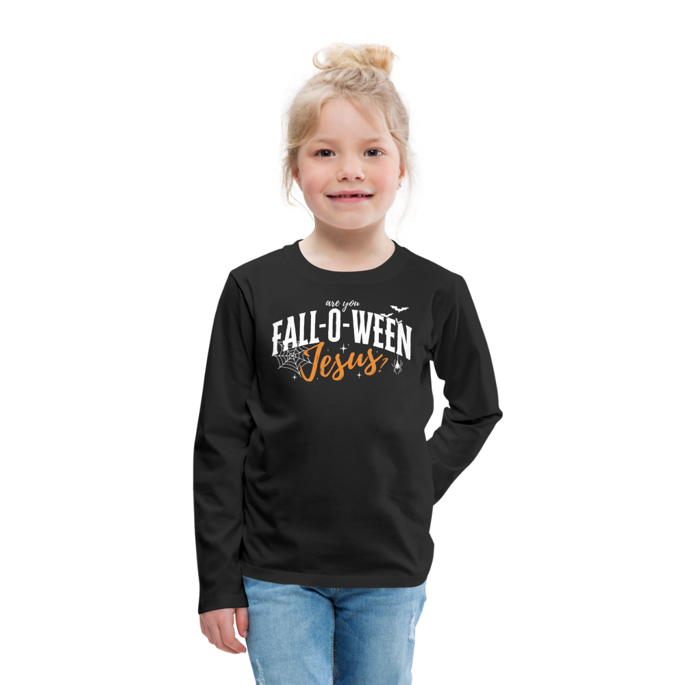 Are You Fall-O-Ween Jesus? (W) Kid's Long Sleeve Shirt - black