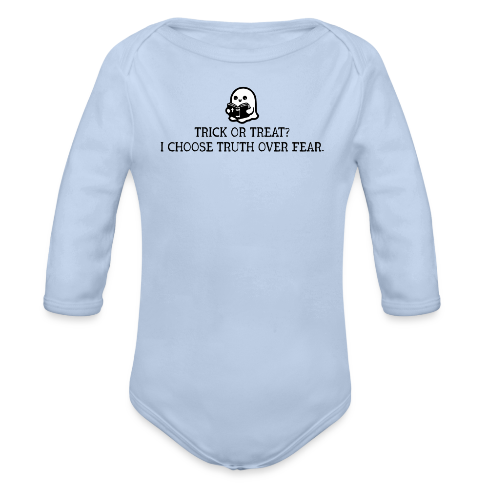 Trick or Treat I Choose Truth (Bible) Baby Long Sleeve Bodysuit - sky