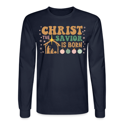 Christ the Savior is Born Christmas Family Men's Long Sleeve T-Shirt - navy