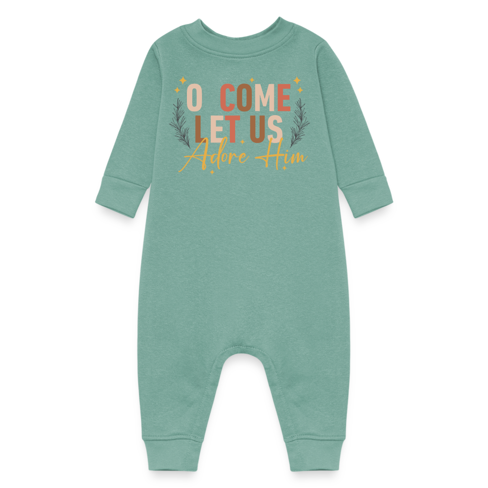 O Come Let us Adore Him Christmas Baby Fleece Long Sleeve Onesie - saltwater