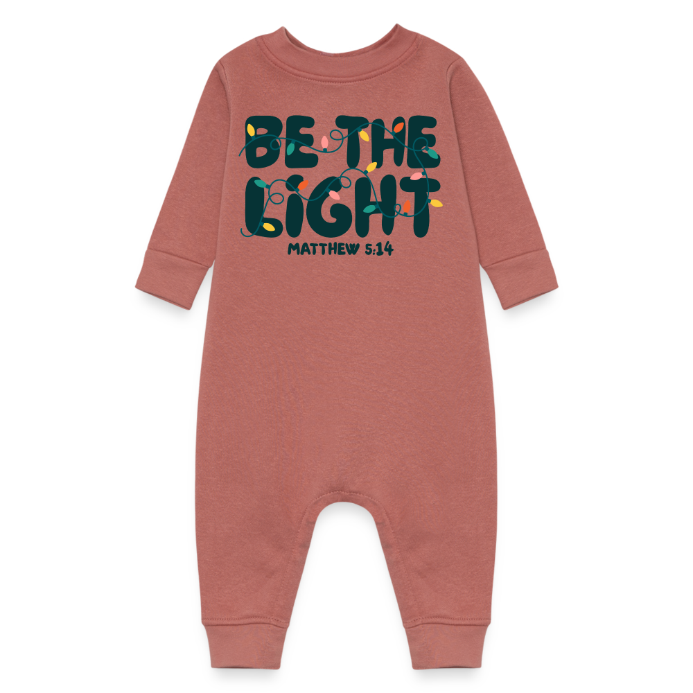 Be the Light Christmas Baby Fleece Long Sleeve Onesie - mauve