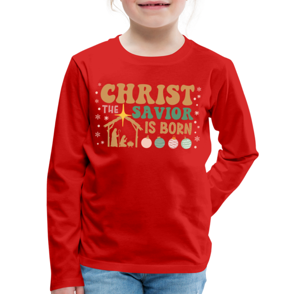 Christ the Savior is Born Christmas Family Kids' Premium Long Sleeve T-Shirt - red