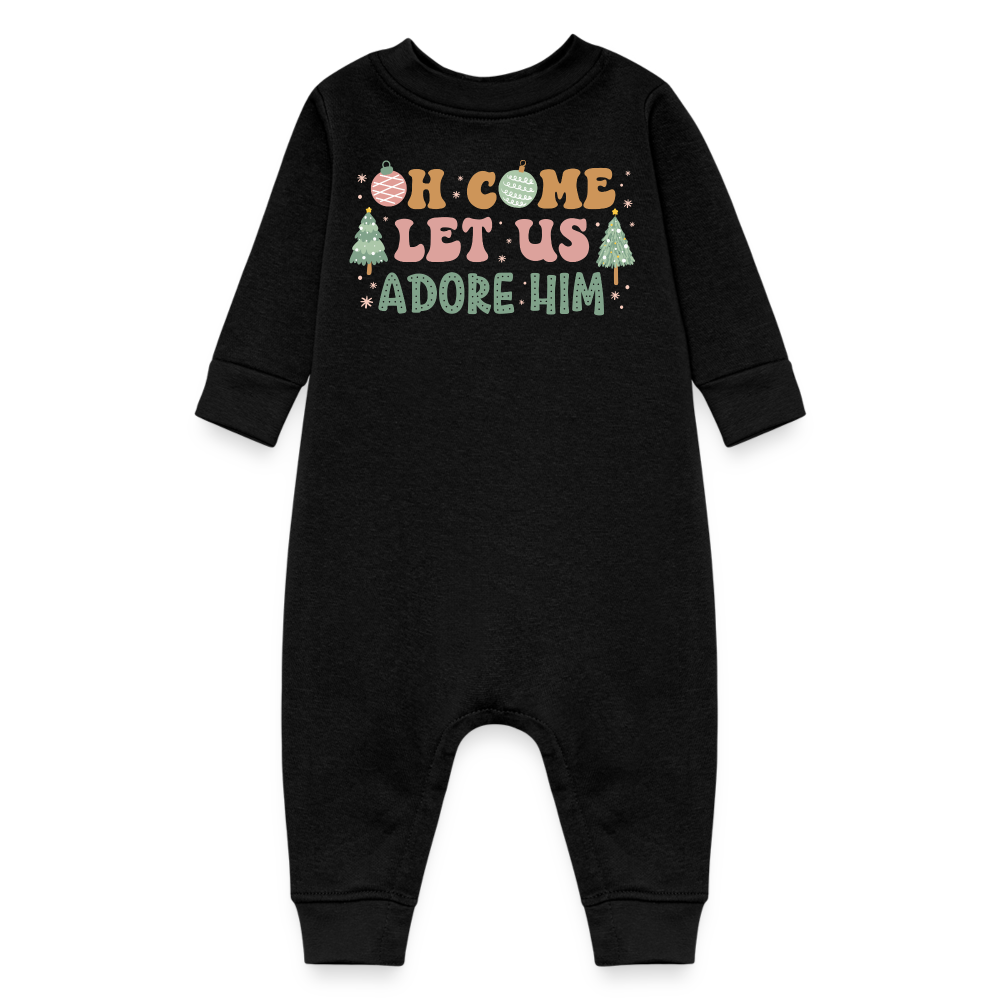 Oh Come Let Us Adore Him Christmas Family Baby Fleece One Piece - black