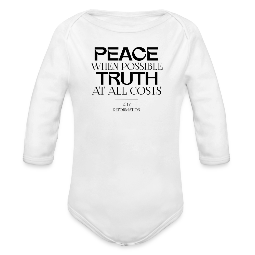 Peace when Possible Truth at All Costs Reformation Day Baby Long Sleeve Onesie - white