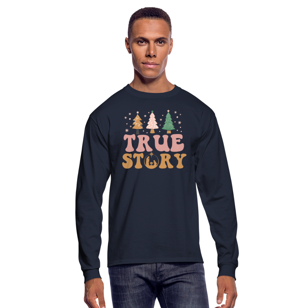 True Story Christmas Family Men's Long Sleeve T-Shirt - navy