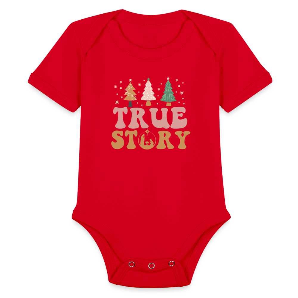 True Story Christmas Family Organic Short Sleeve Baby Bodysuit - red