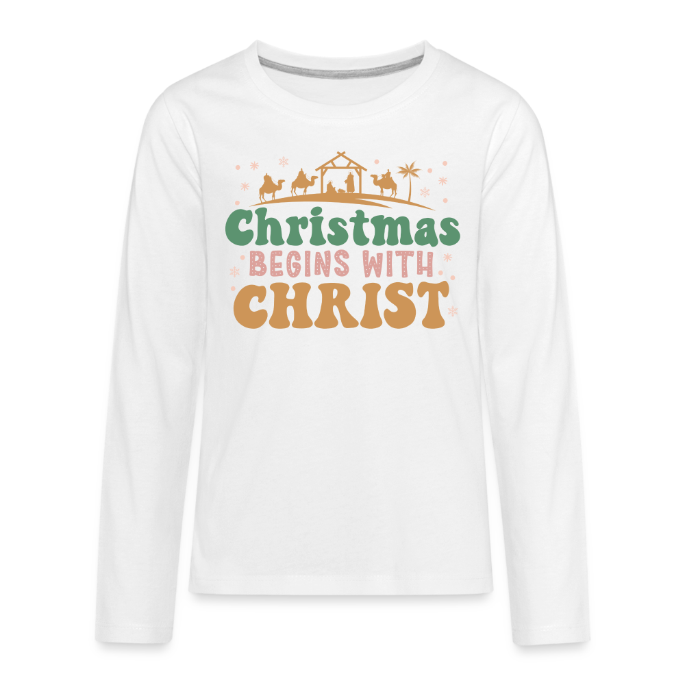 Christmas Begins with Christ Family Kids' Premium Long Sleeve T-Shirt - white