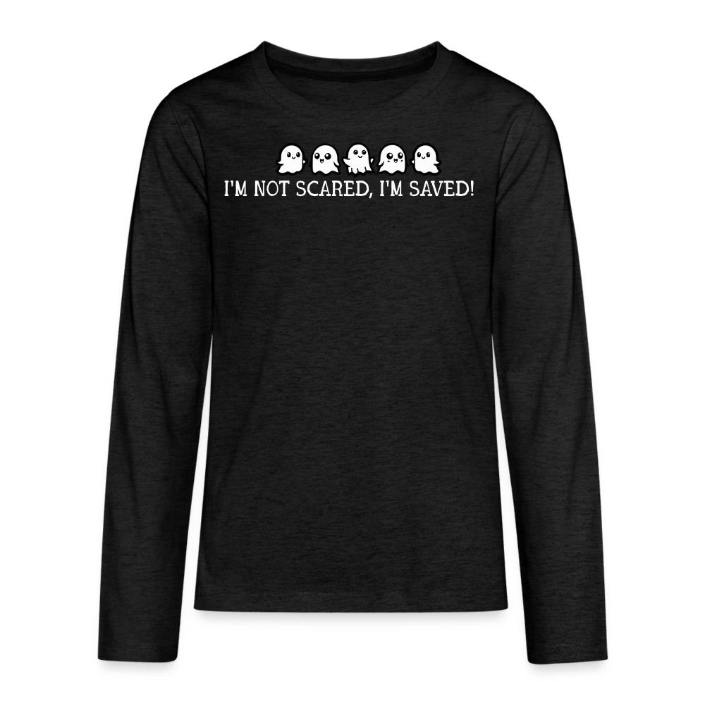 I'm Not Scared I'm Saved (W) Kid's Long Sleeve Shirt - charcoal grey