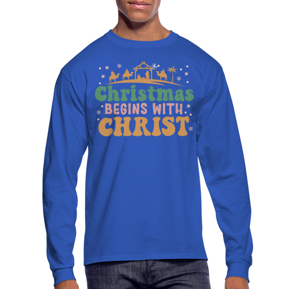 Christmas Begins with Christ Christmas Family Men's Long Sleeve T-Shirt - royal blue