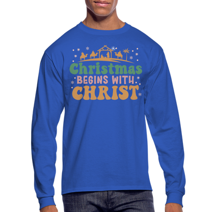 Christmas Begins with Christ Christmas Family Men's Long Sleeve T-Shirt - royal blue