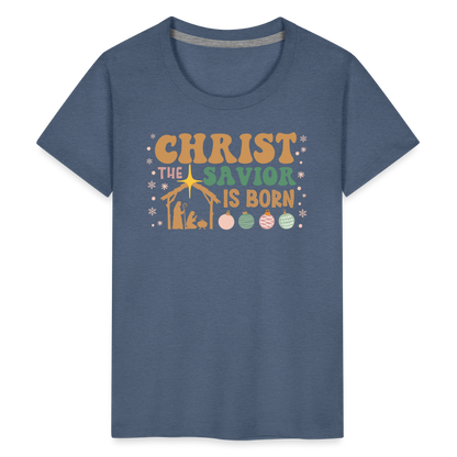 Christ the Savior is Born Christmas Family Kids' Premium T-Shirt - heather blue