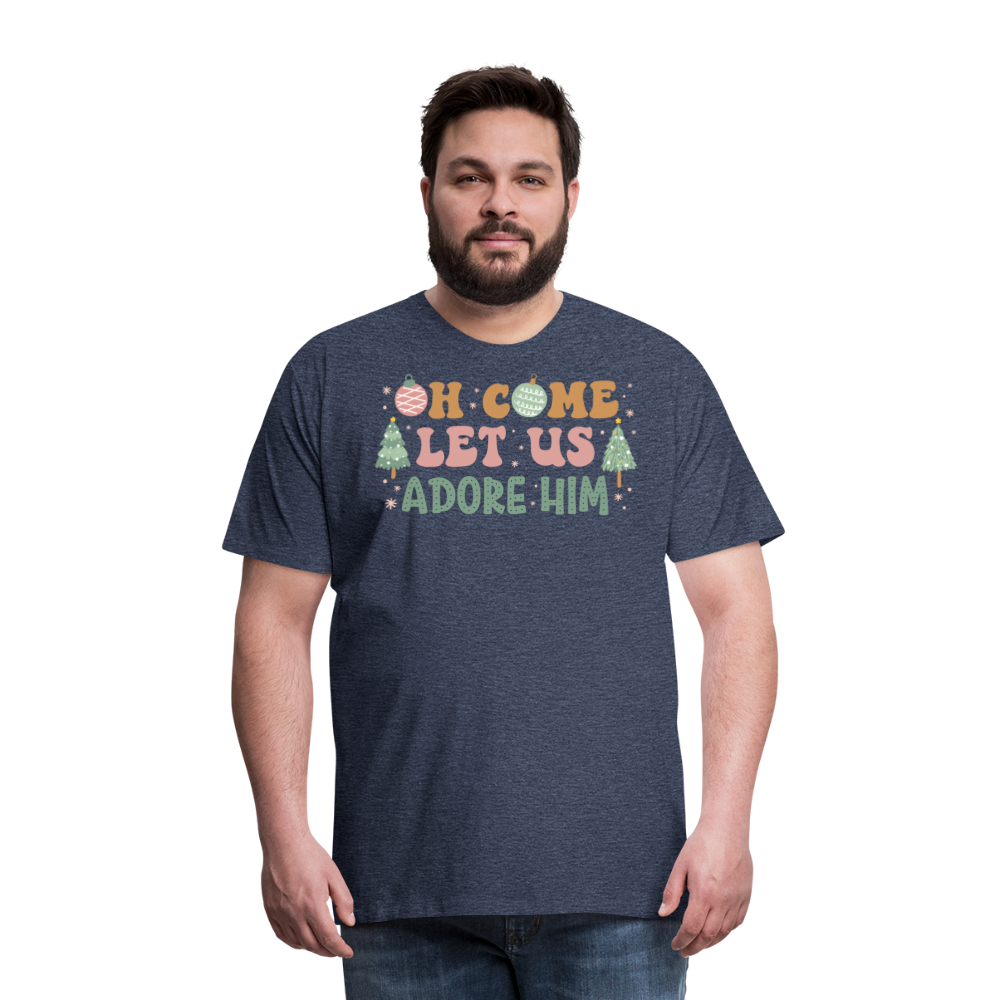 Oh Come Let Us Adore Him Christmas Family Men's Premium T-Shirt - heather blue