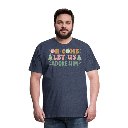 Oh Come Let Us Adore Him Christmas Family Men's Premium T-Shirt - heather blue