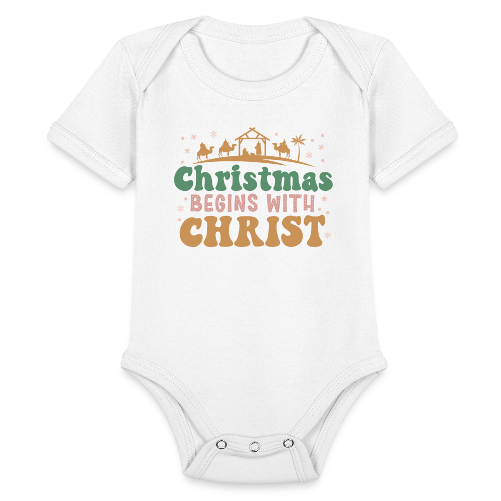 Christmas begins with Christ Family Organic Short Sleeve Baby Bodysuit - white