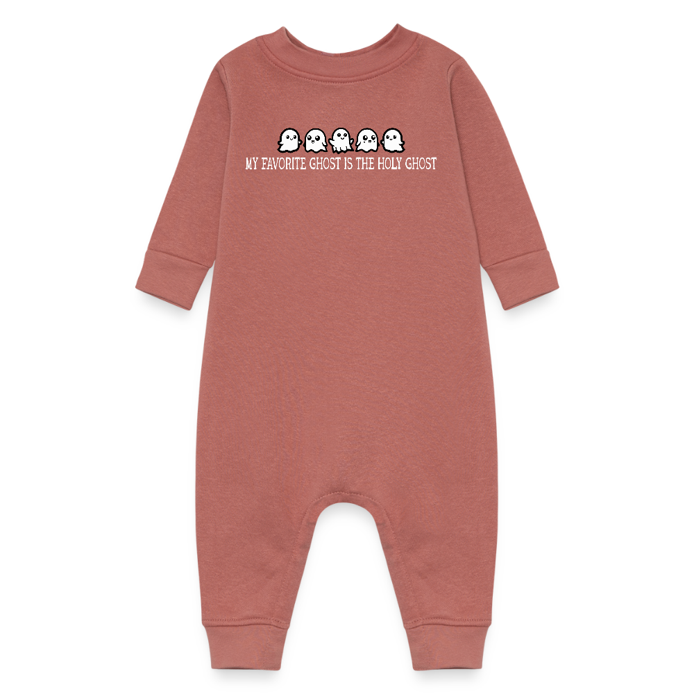 My Favorite Ghost is the Holy Ghost (W) Baby Fleece Bodysuit - mauve