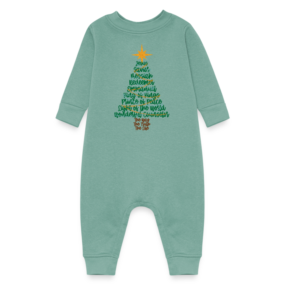 Names of Jesus Christmas Tree Baby Fleece Long Sleeve Onesie - saltwater