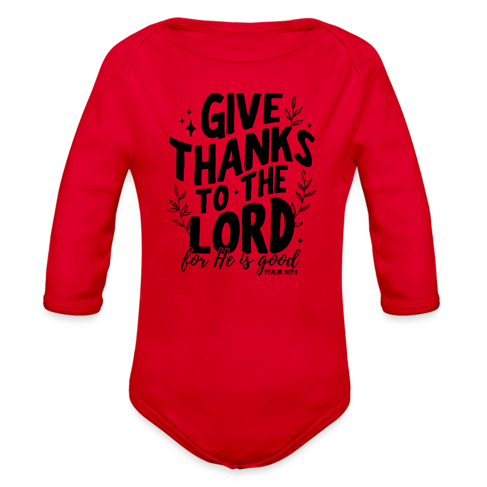 Give Thanks to the Lord Baby Long Sleeve Onesie - red