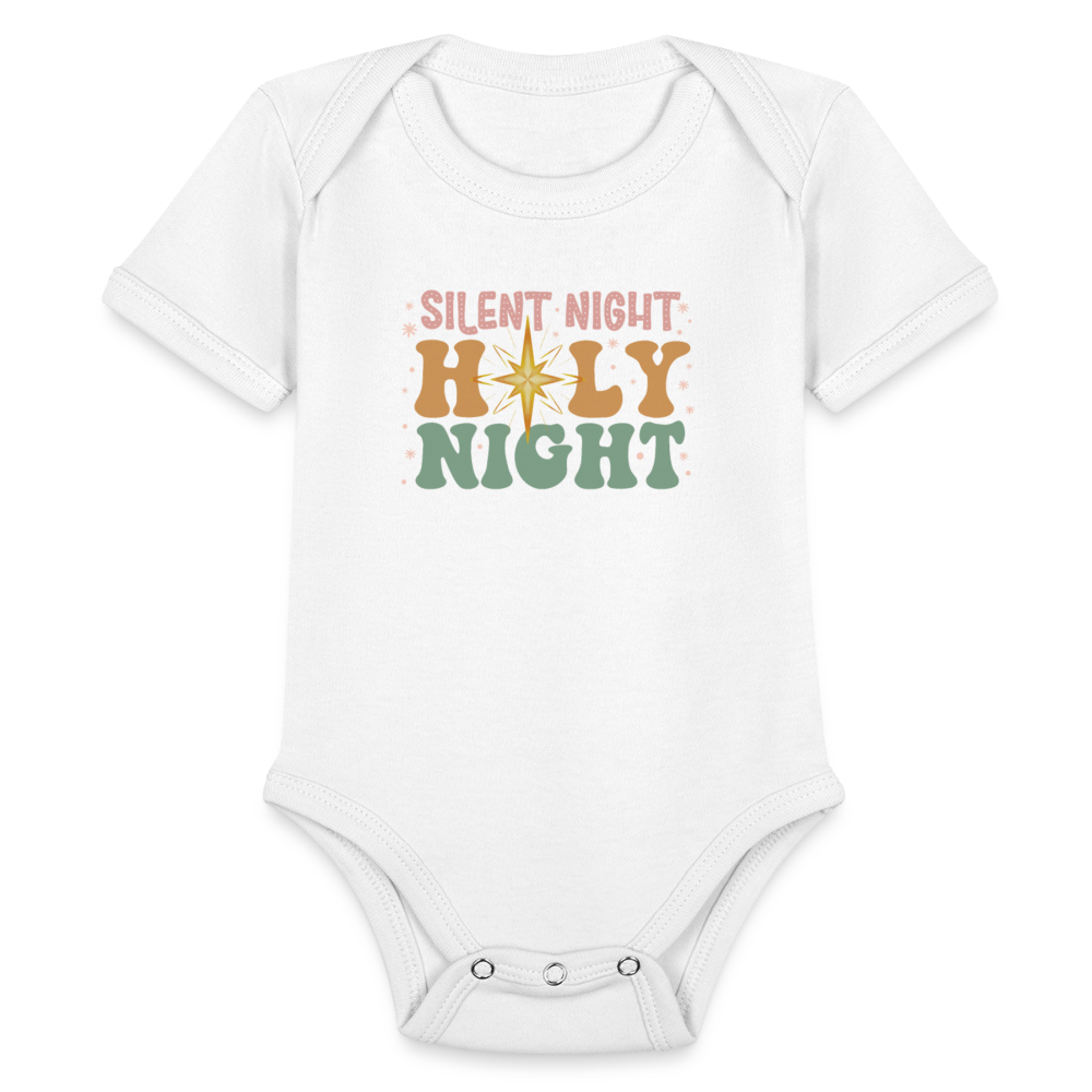 Silent Night Christmas Family Organic Short Sleeve Baby Bodysuit - white