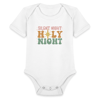 Silent Night Christmas Family Organic Short Sleeve Baby Bodysuit - white