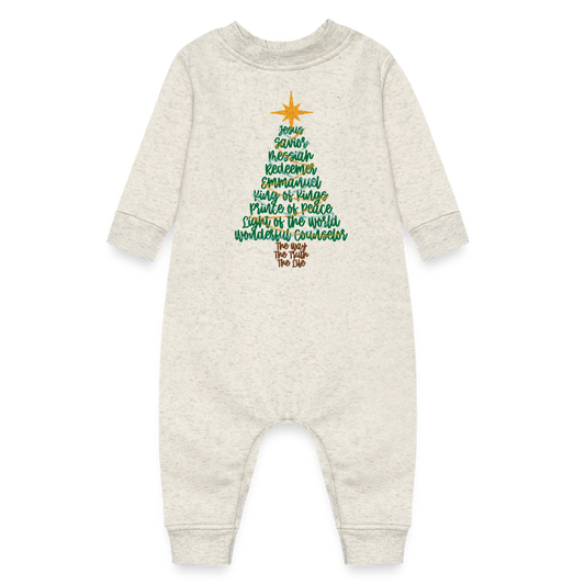 Names of Jesus Christmas Tree Baby Fleece Long Sleeve Onesie - heather oatmeal