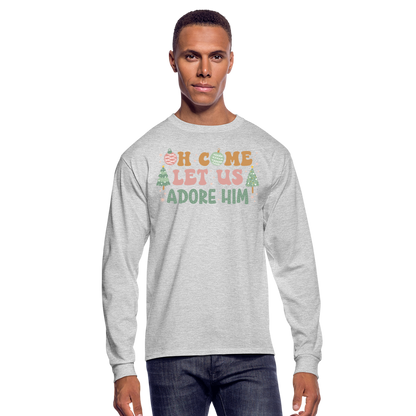 Oh Come Let Us Adore Him Christmas Family Men's Long Sleeve T-Shirt - heather gray