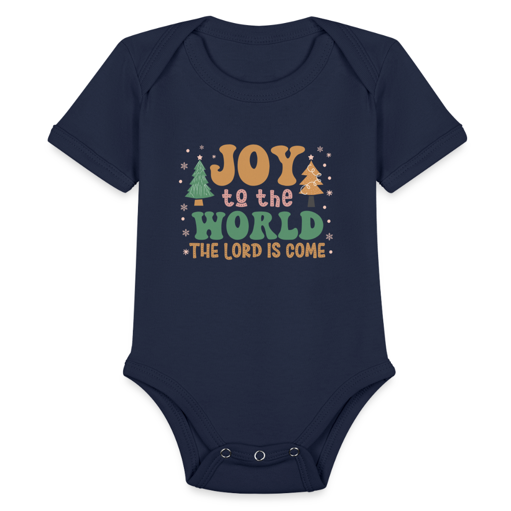 Joy to the World Christmas Family Organic Short Sleeve Baby Bodysuit - dark navy